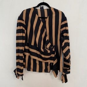 3.1 Phillip Lim Striped Blouse, Cotton Silk, Size 6, Black and Tan